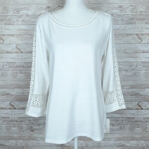 Charter Club Top Embroidered Sleeve White 506